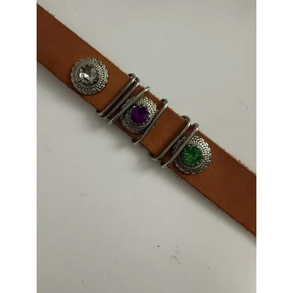 VTG JENNIFER MOORE Skinny Slim Tan Leather Belt‎ Silver Buckle Concho SIZE L 38